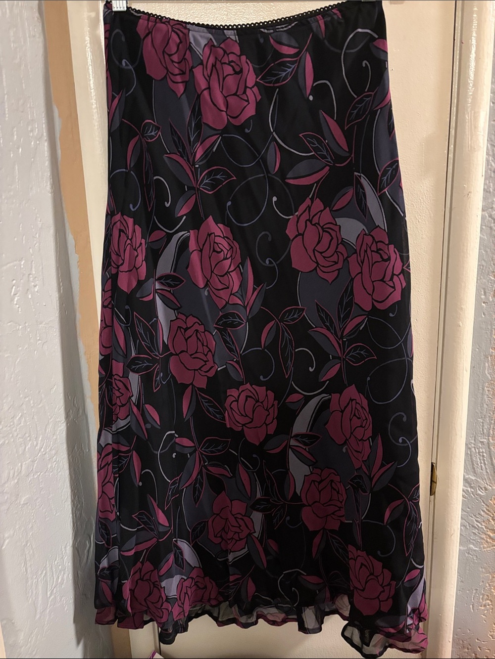 Style & Co. Floral A-Line Midi Skirt in Black, gray and Magenta